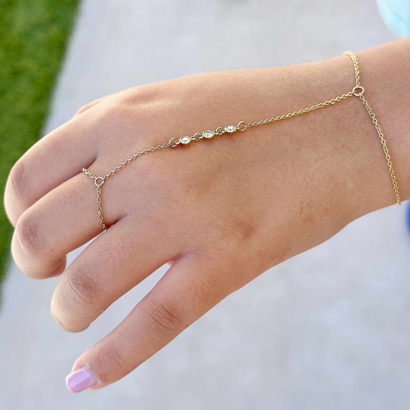 14K Yellow Gold Finger Bracelet Moissanites Ring Bracelet Chain Bracelet 0.30ctw