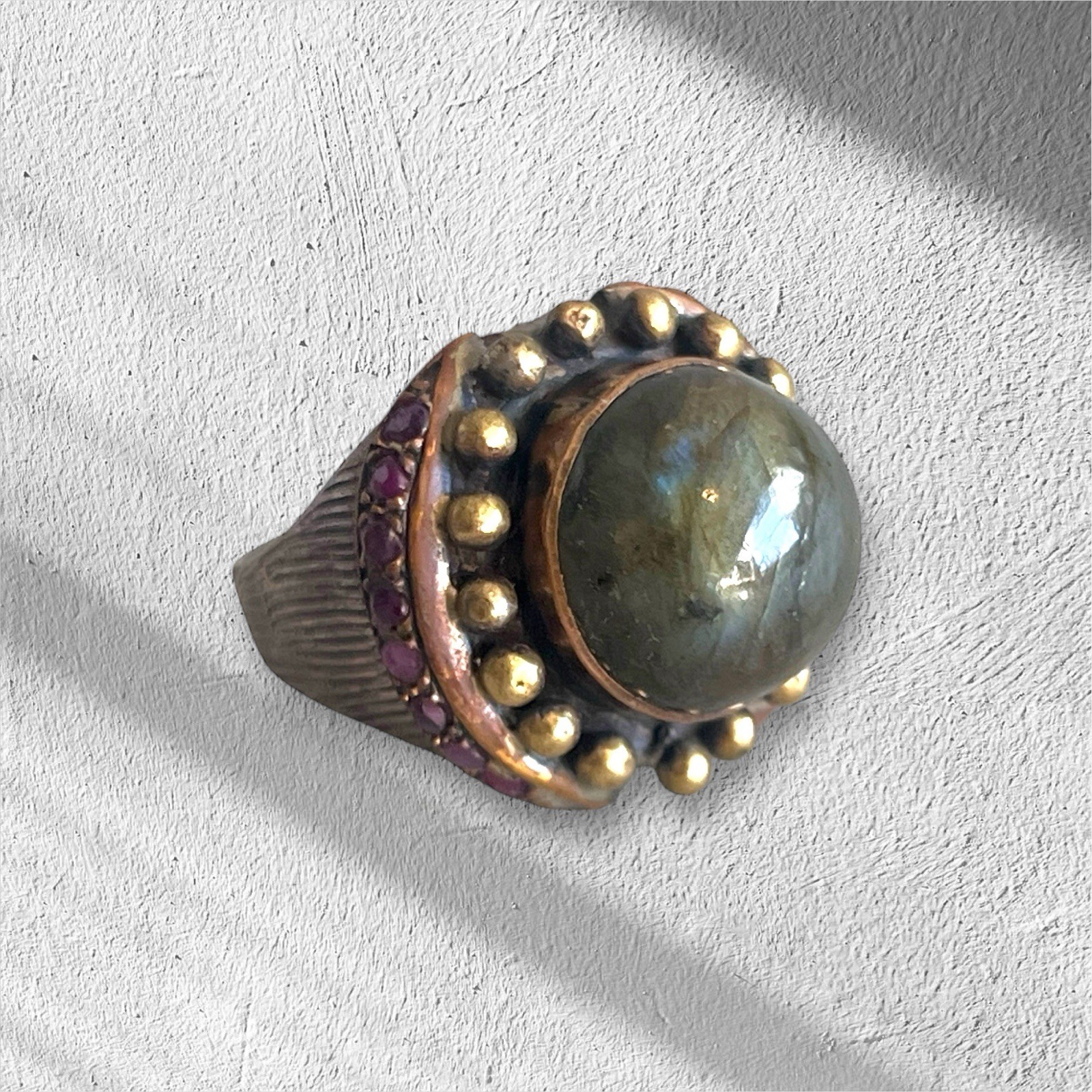 Kralice 925 Sterling Silver Labradorite Ring Mixed Metal Amethyst Size 10
