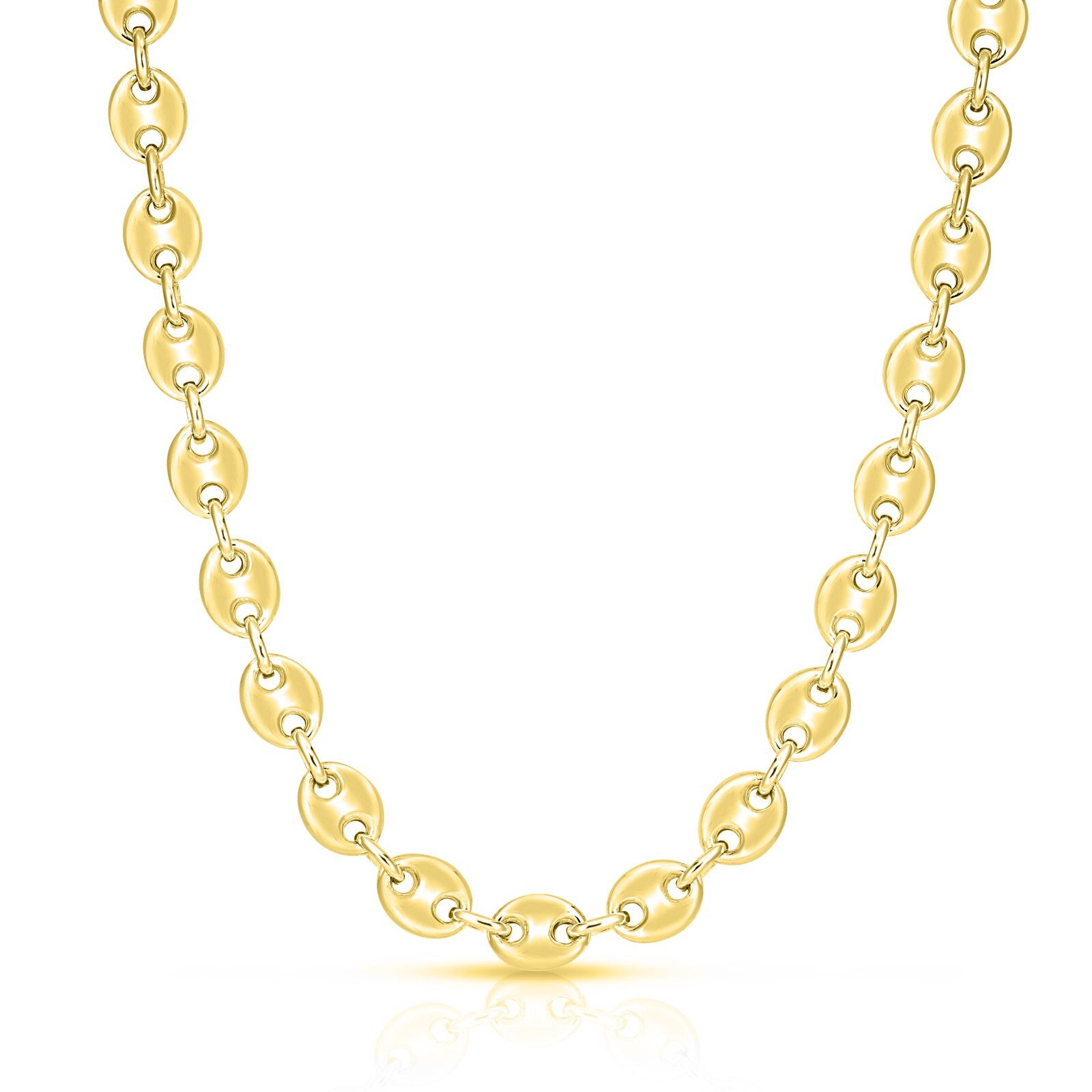 18k Gold Plated 925 Solid Sterling Silver 6MM Puffed Mariner Chain Link Necklace