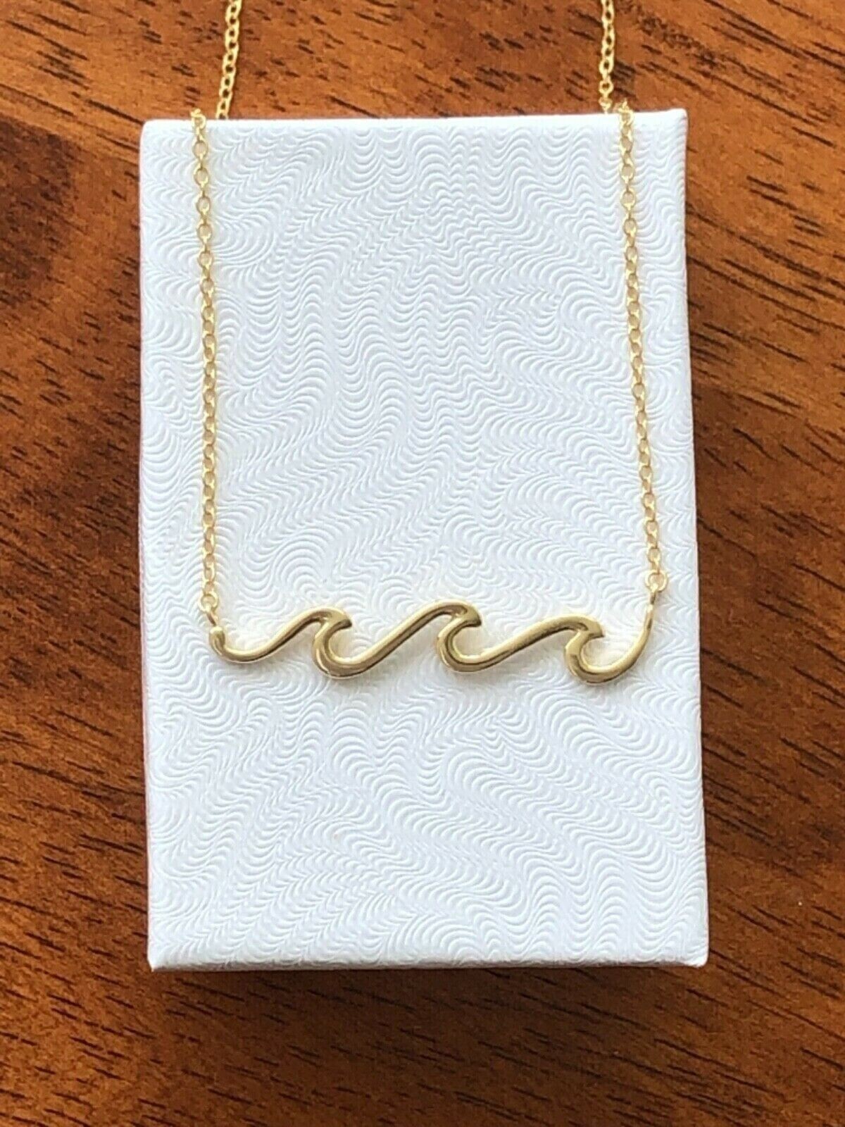 925 Sterling Silver Ocean Wave Pendant Necklace Plain Gold Women 33mm/1.30″ 17″