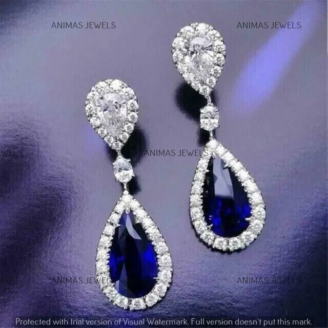 2 CT Pear Cut Lab-Created Blue Sapphire Drop Dangle Earrings 925 Sterling Silver
