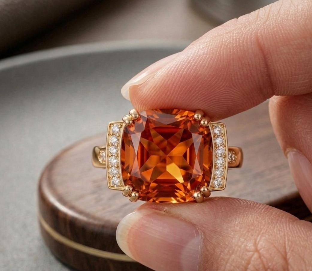 Cushion Cut Orange Spessartite Ring 925 Sterling Silver Engagement Ring.