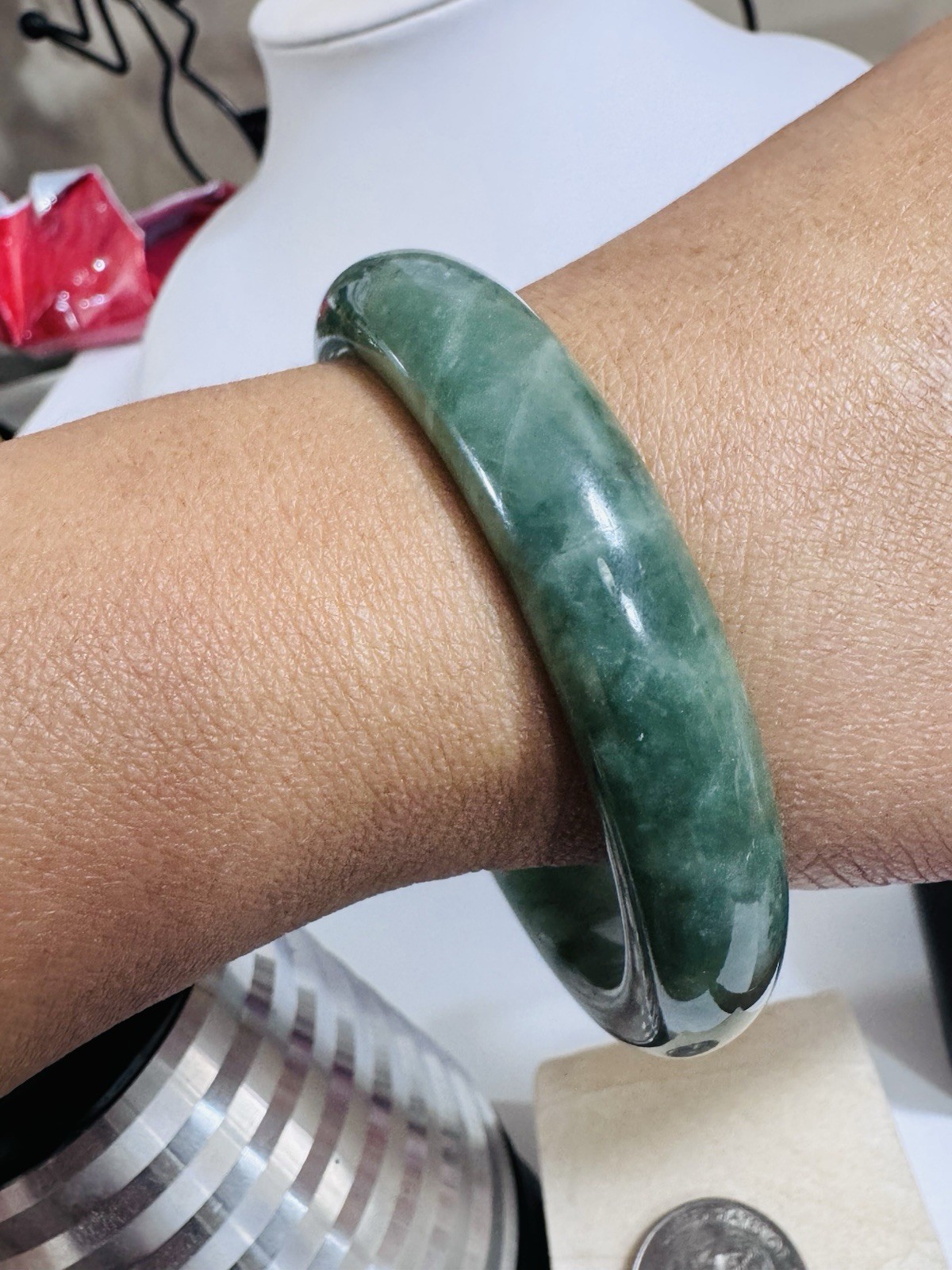 Real Burmese Jade Mint Green Bangle 5”-7” inch 15-18cm 54.9g 13mm S/M Burmese