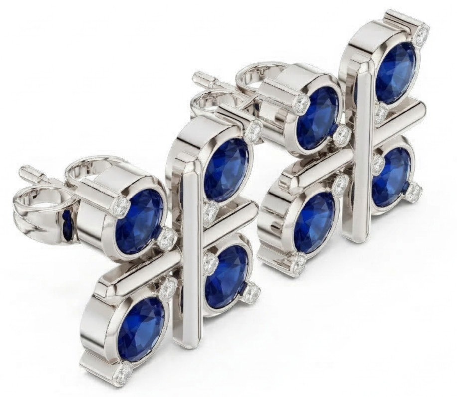 Natural Certified Ceylon Blue Sapphire Gemstone Stud Earrings 14K Gold Over