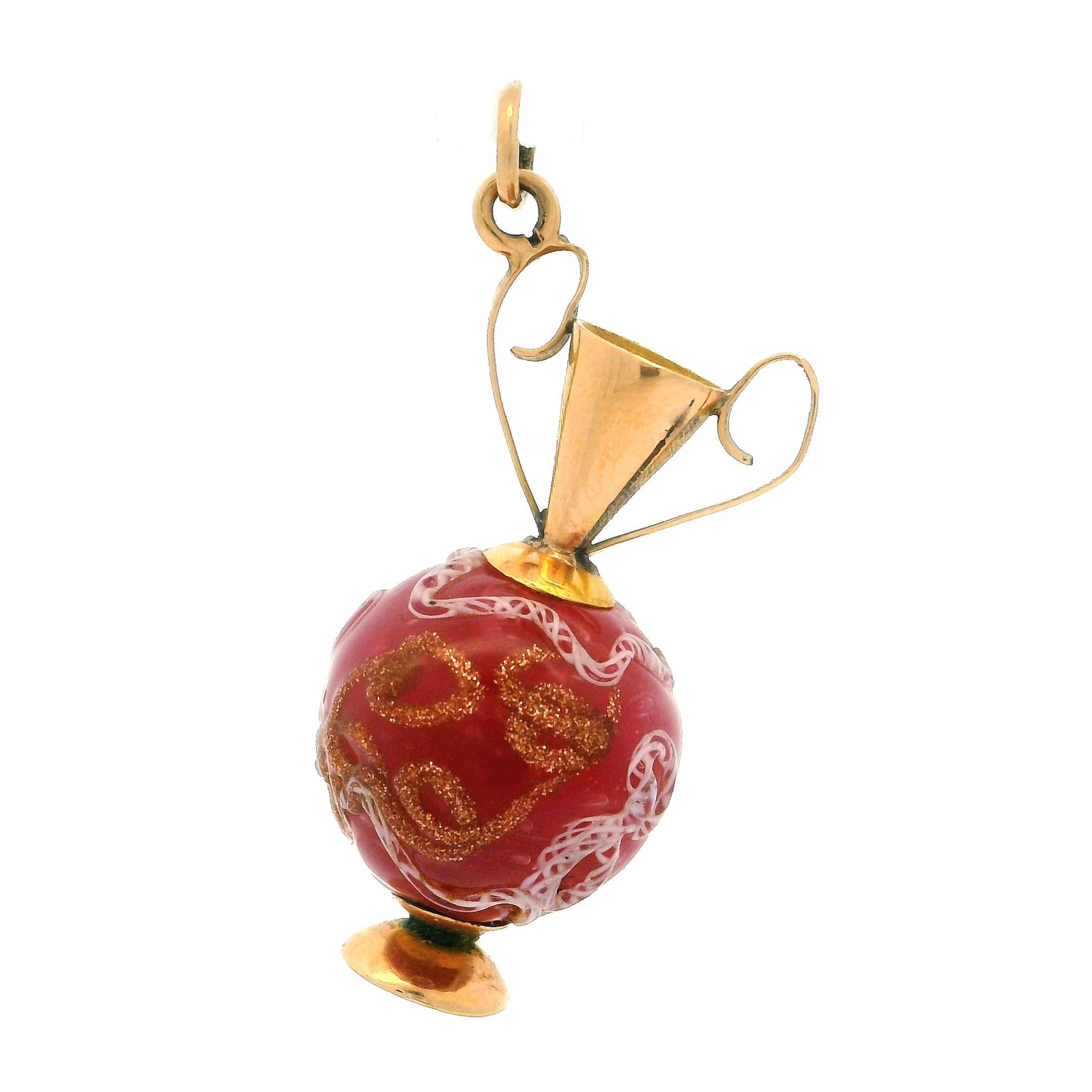Vintage 14k Yellow Gold Hand Painted Pink Stone Vase Charm Pendant