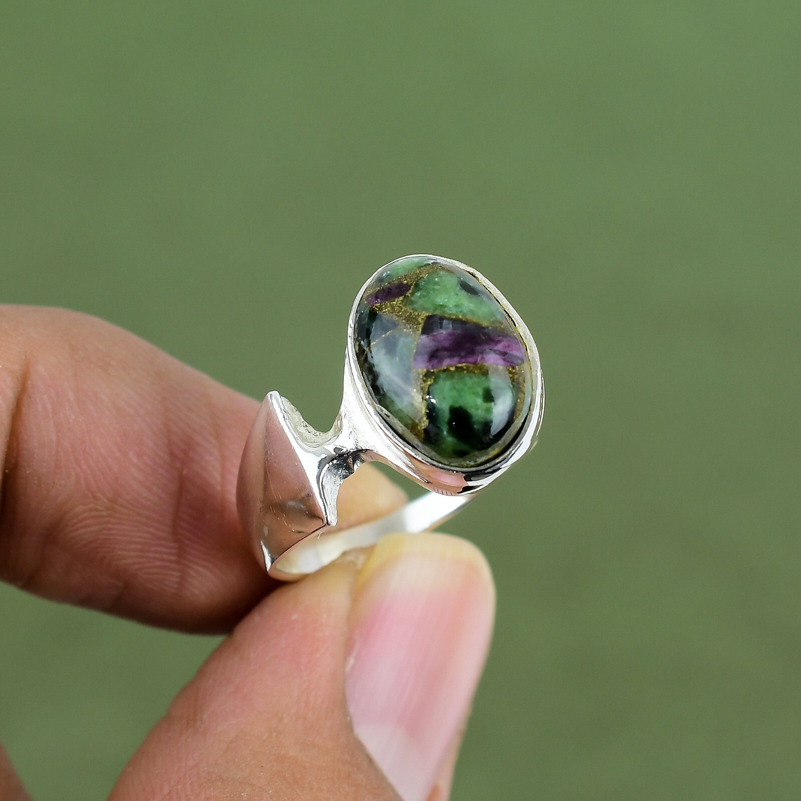 Copper Ruby Zoisite Ring 925 Sterling Silver Antique Ring Available In Ring Size