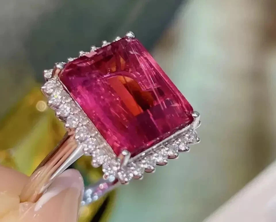 4.45 Ct Emerald Cut Natural Pink Ruby Diamond Wedding Ring 14K White Gold