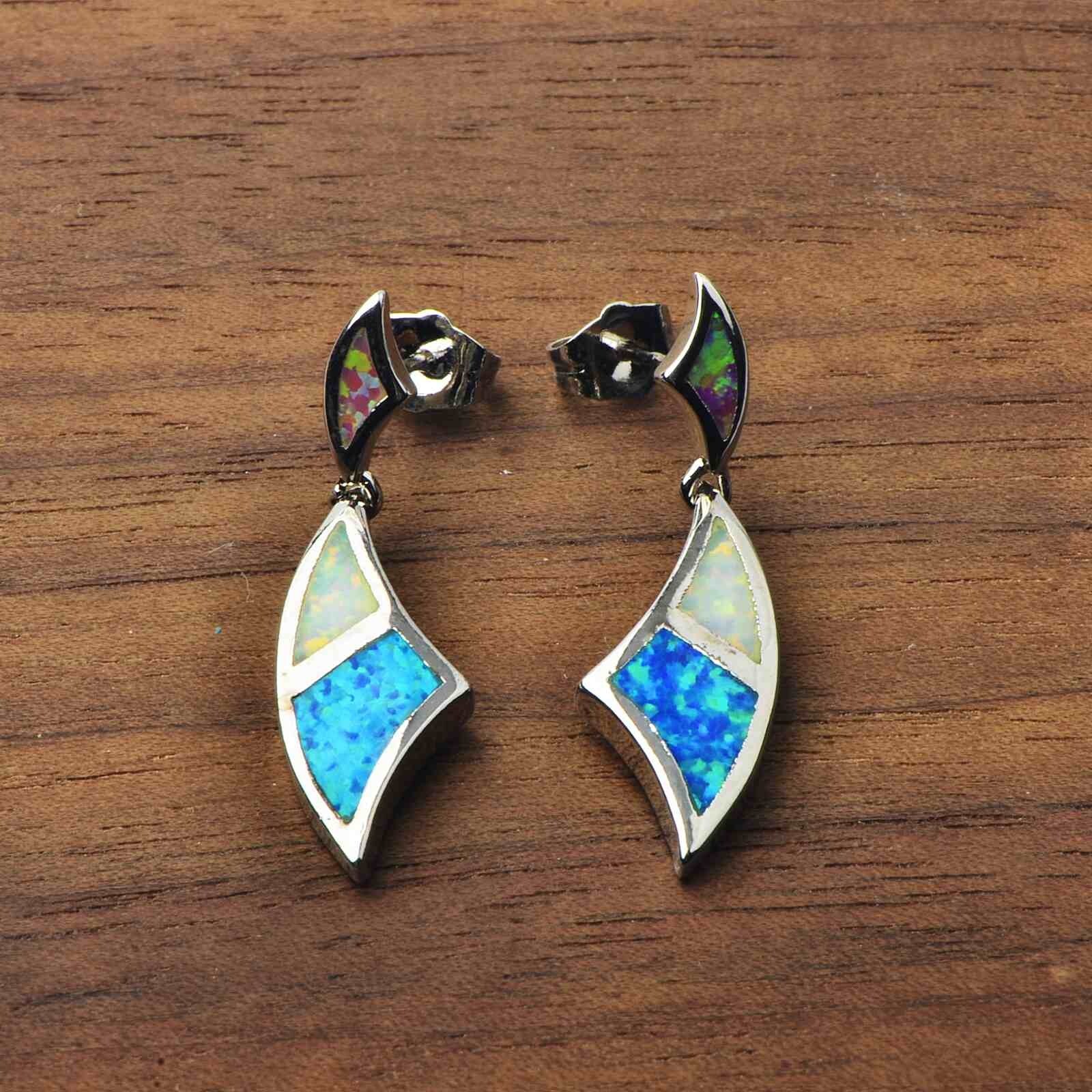 Hawaii Beach Multicolor Fire Opa Moon Earrings Silver Filled For Women Girls