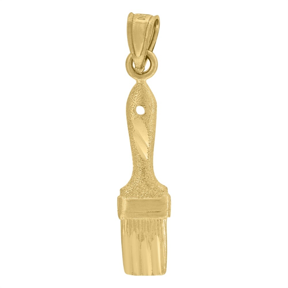 10k Yellow Gold Diamond-Cut Textured Paint Brush Tools Charm Pendant 0.7gm
