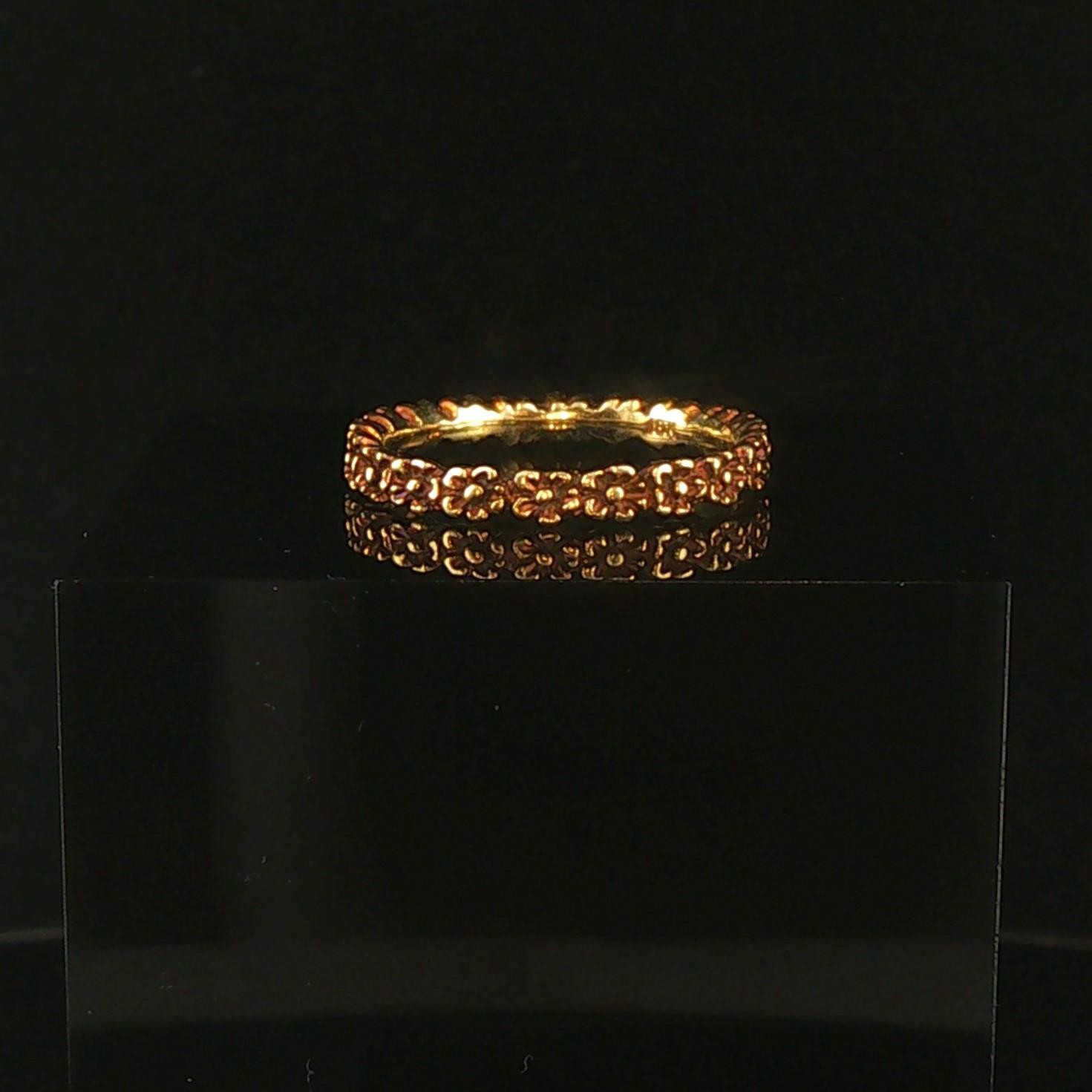 18k Yellow Gold 2.6g Vintage Solid 2.8mm Floral Band Ring Size 6