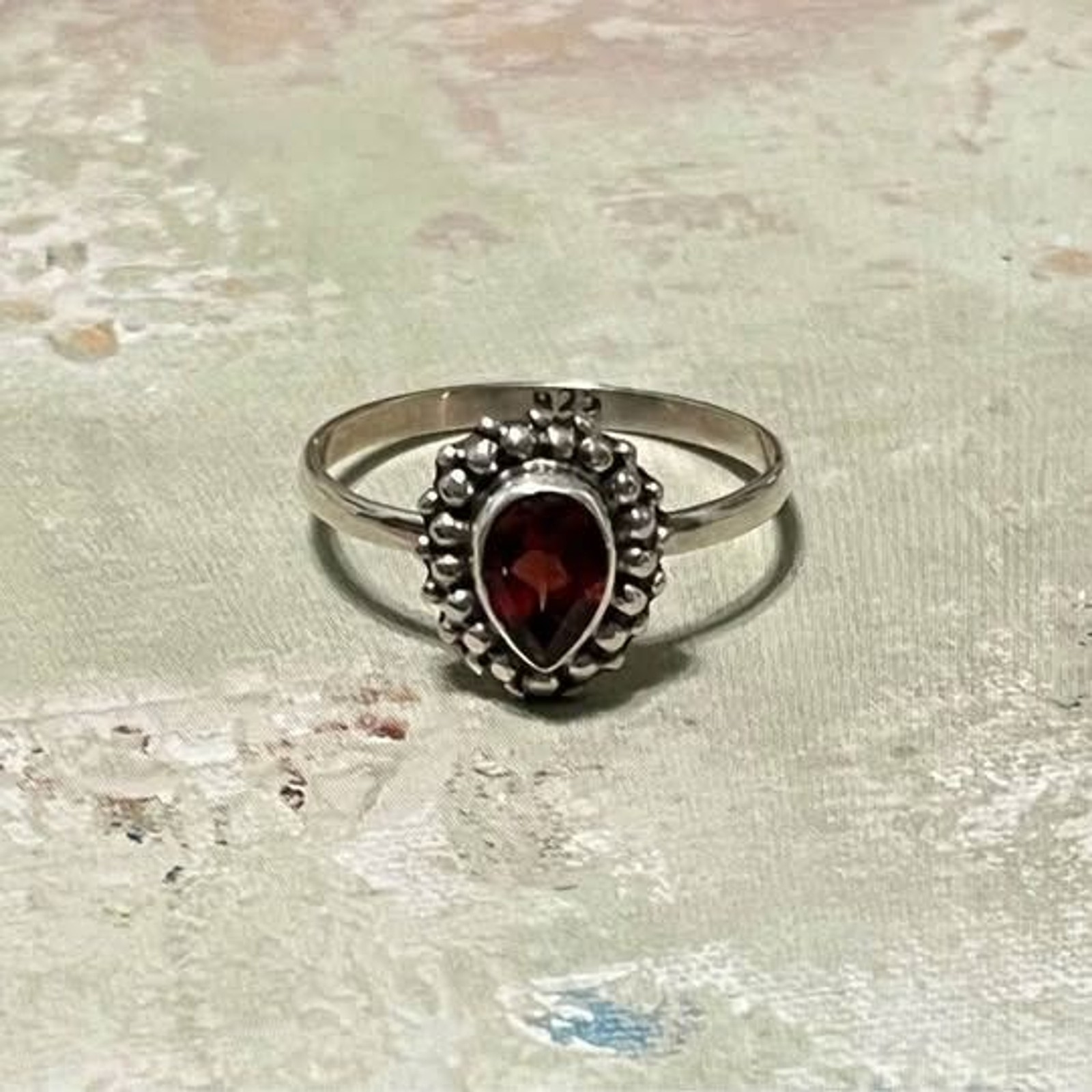 Garnet Sterling Silver Ring Size 8-1/4