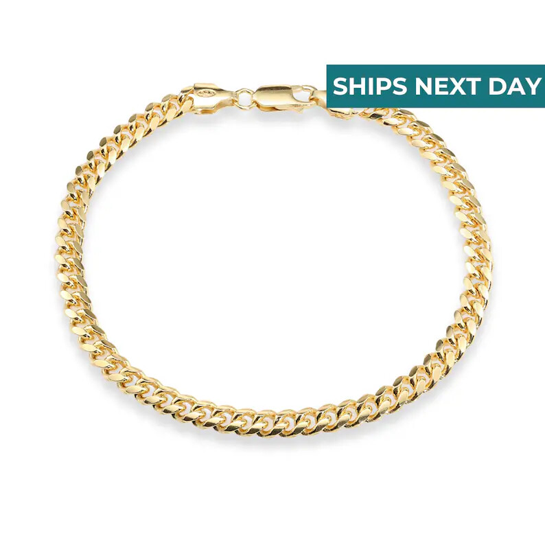 Gold 5mm Miami Cuban Chain Italian Bracelet 7″ 8″ Solid 925 Sterling Silver