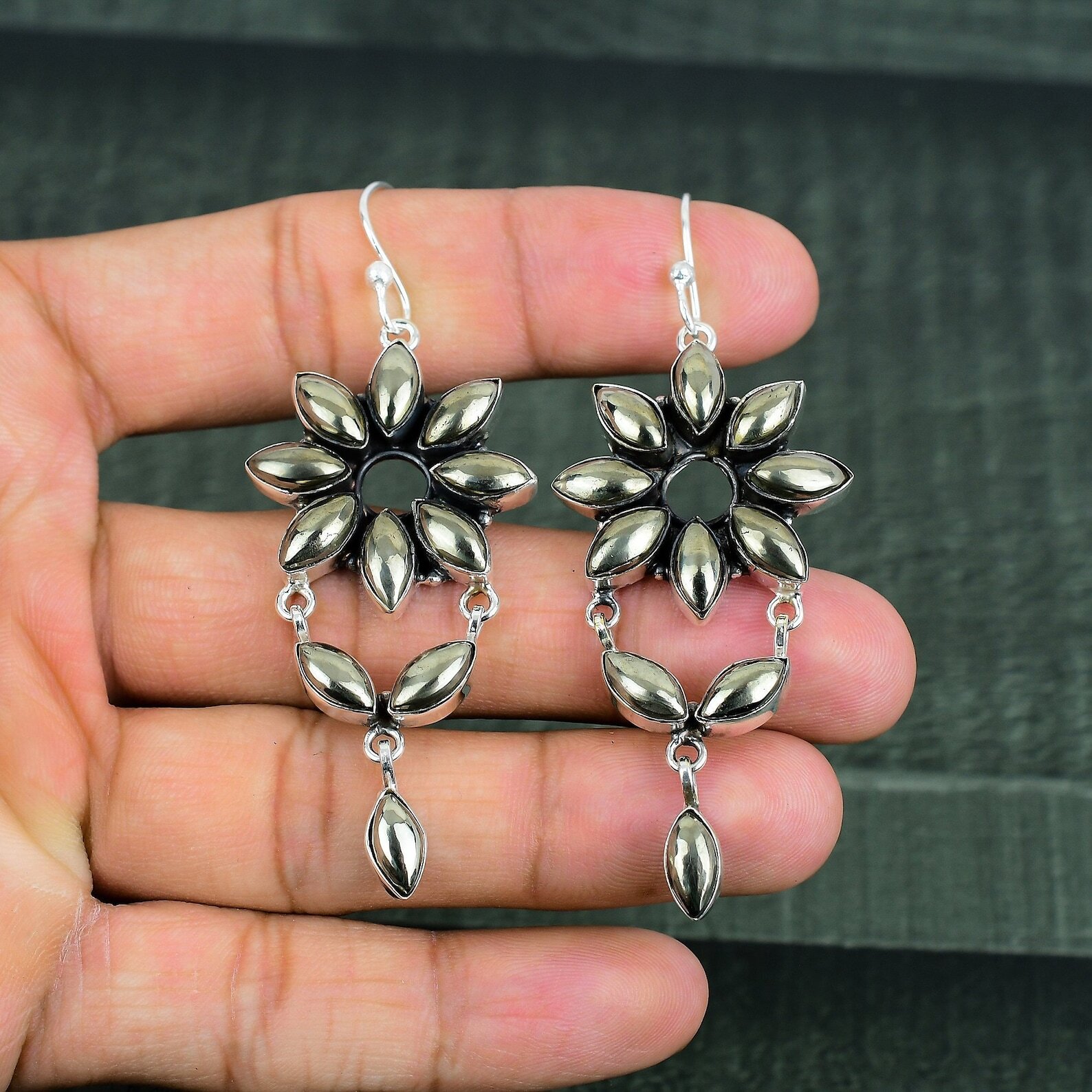 Golden Apache Pyrite Gemstone Handmade 925 Sterling Silver Earrings Jewelry