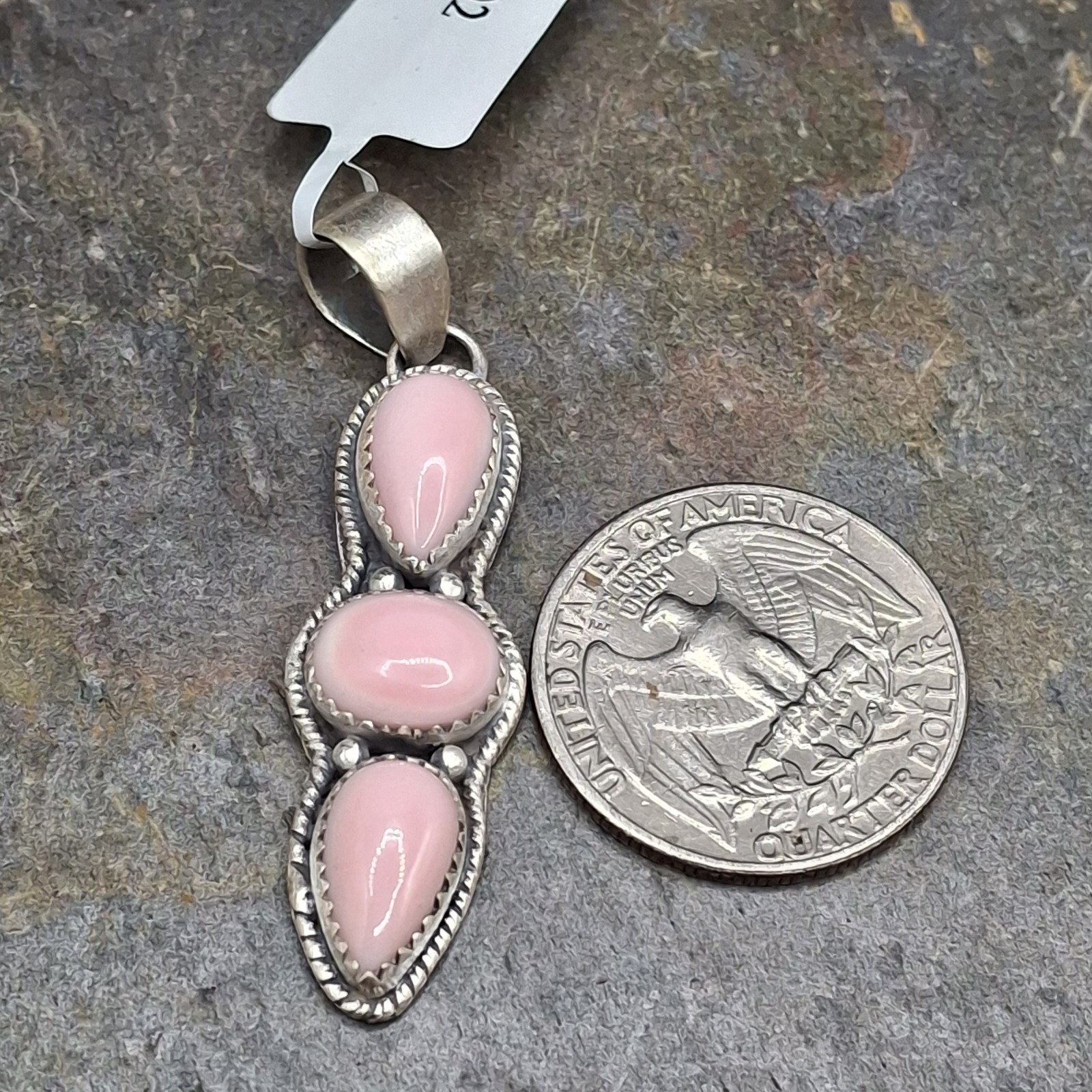 Sterling Silver Pink Conch Shell 3 Stone Pendant Southwestern Native Style