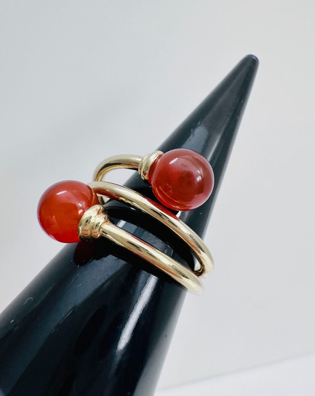 Estate 14k Solid Yellow Gold Unique Milor Italy Carnelian Wrap Around Ring, 10.5