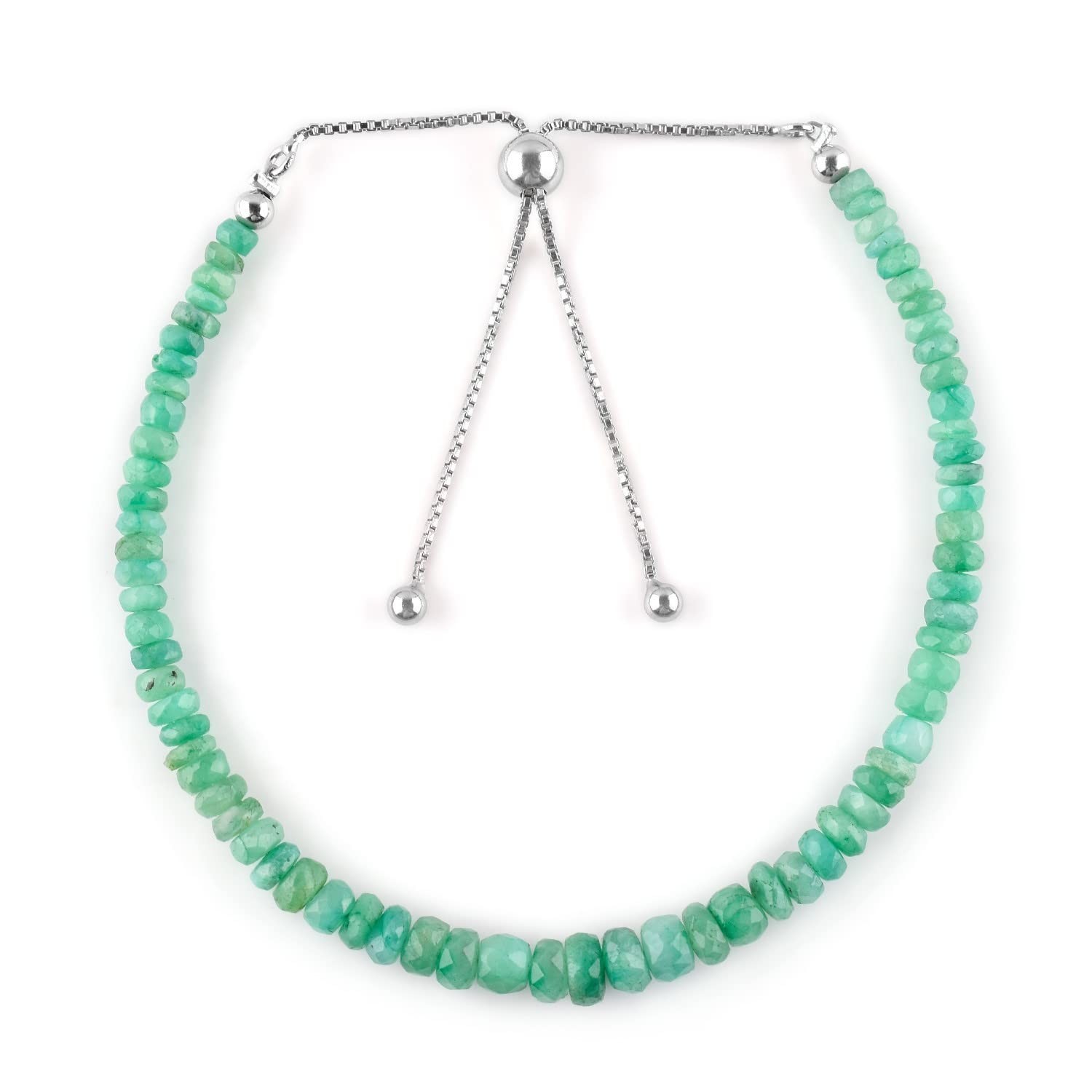 AA+ Natural Zambian Emerald Beads Adjustable Bolo Bracelet In 925 Silver Jewelry
