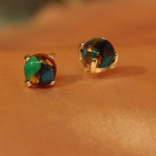 DALIHA COPPER TURQUOISE MULTI COLORED CABOCHON ROUND SHAPE 6MM STUDS