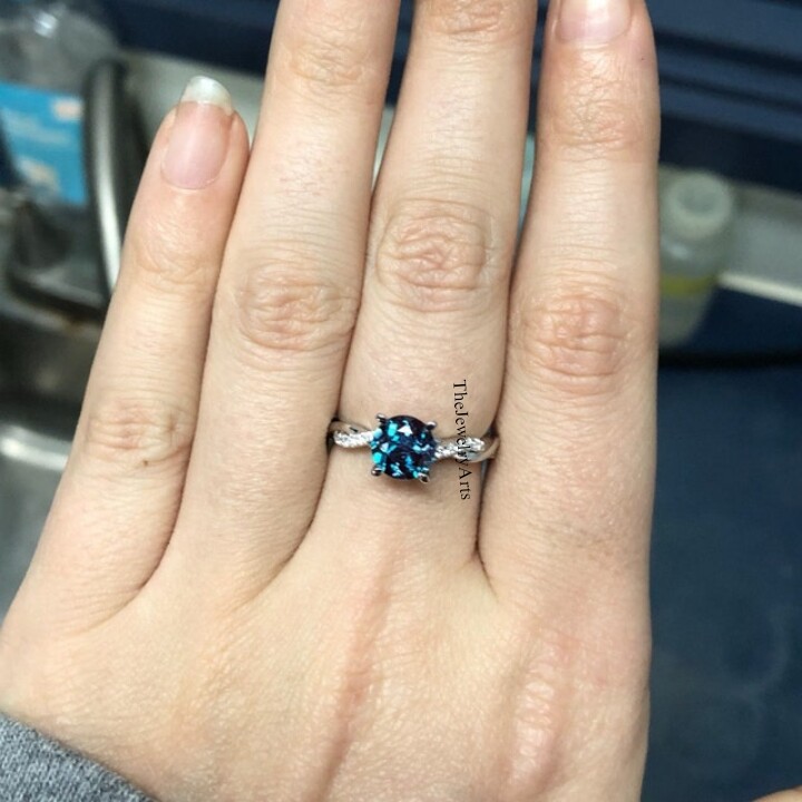 Unique Color Changing Alexandrite Anniversary Ring Silver Round Cut Ring
