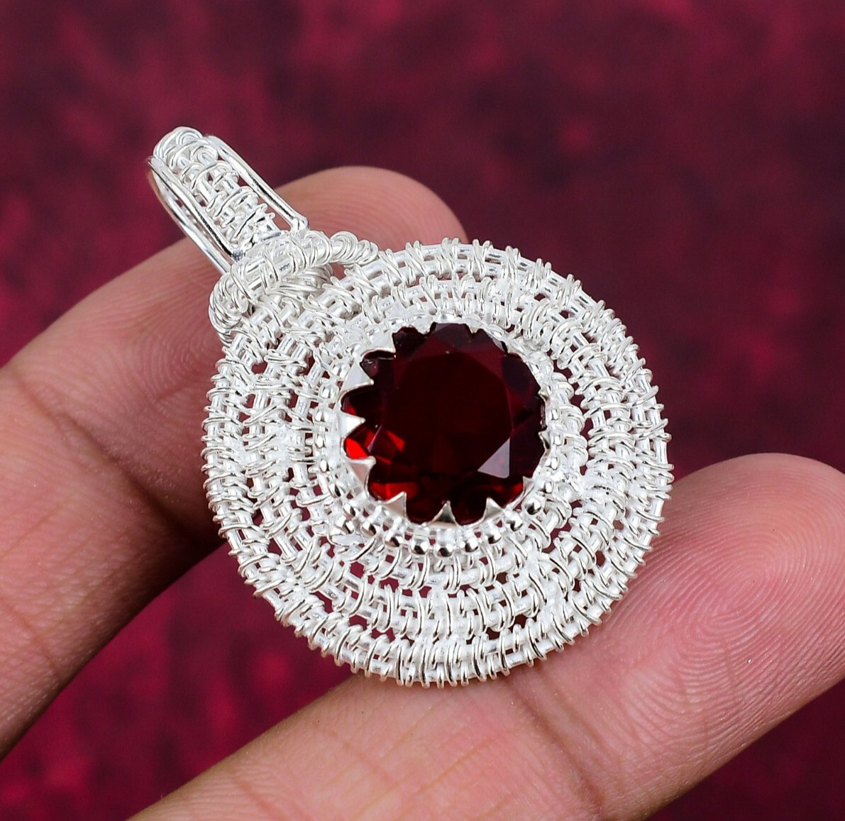 Beautiful Red Garnet Gemstone Handmade Wire Wrap Pendant Jewelry Gift For Love