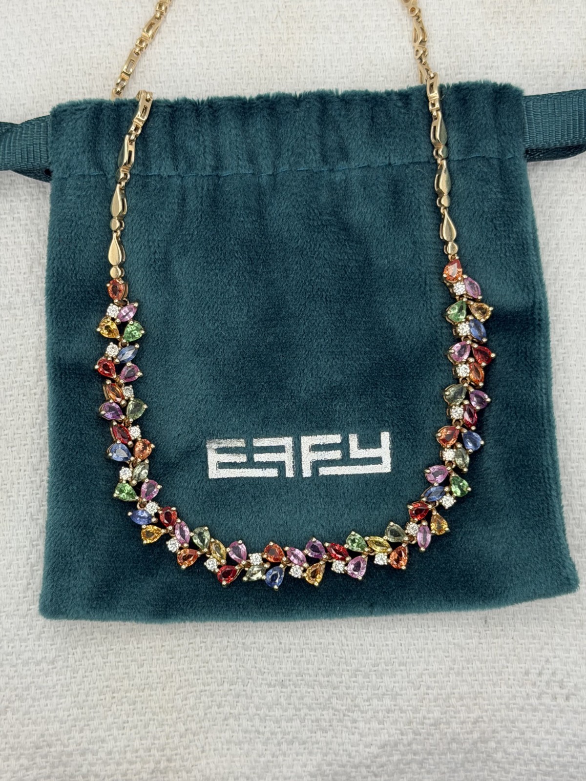 Effy Watercolors 14K, multi colors of sapphires + diamonds necklace, 12.94 TCW