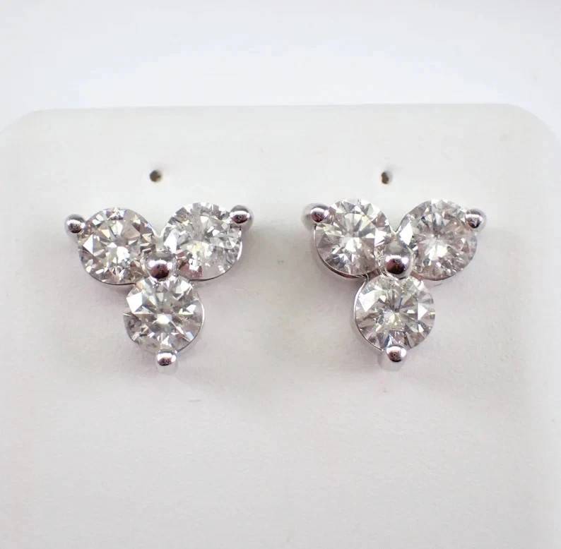 1Ct Round Cut Real Moissanite Women’s Flower Stud Earrings 14K White Gold Plated