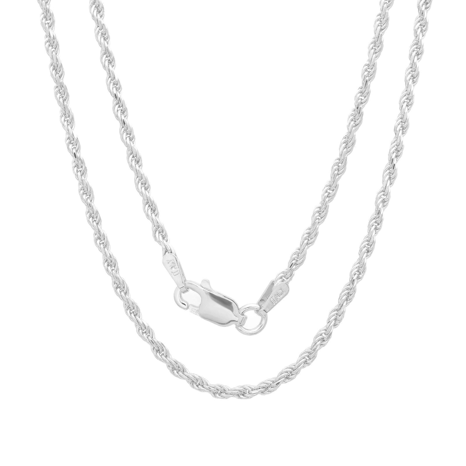 24″ inch Diamond Cut Rope Italian .925 Sterling Silver Chain