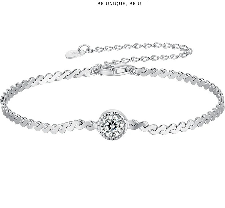 0.5CT Bezel Moissanite Adjustable S Twisted Wrist Chain Bracelet 925 For Women