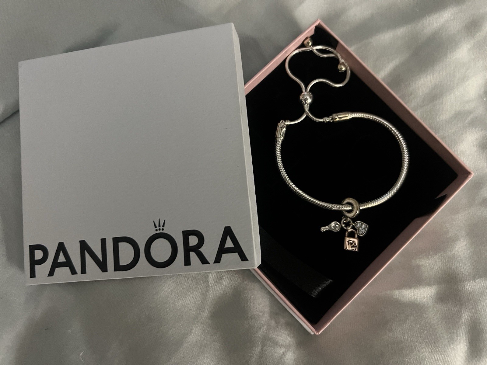 Pandora Silver Charm Chain Bracelet with Charms in Branded Box