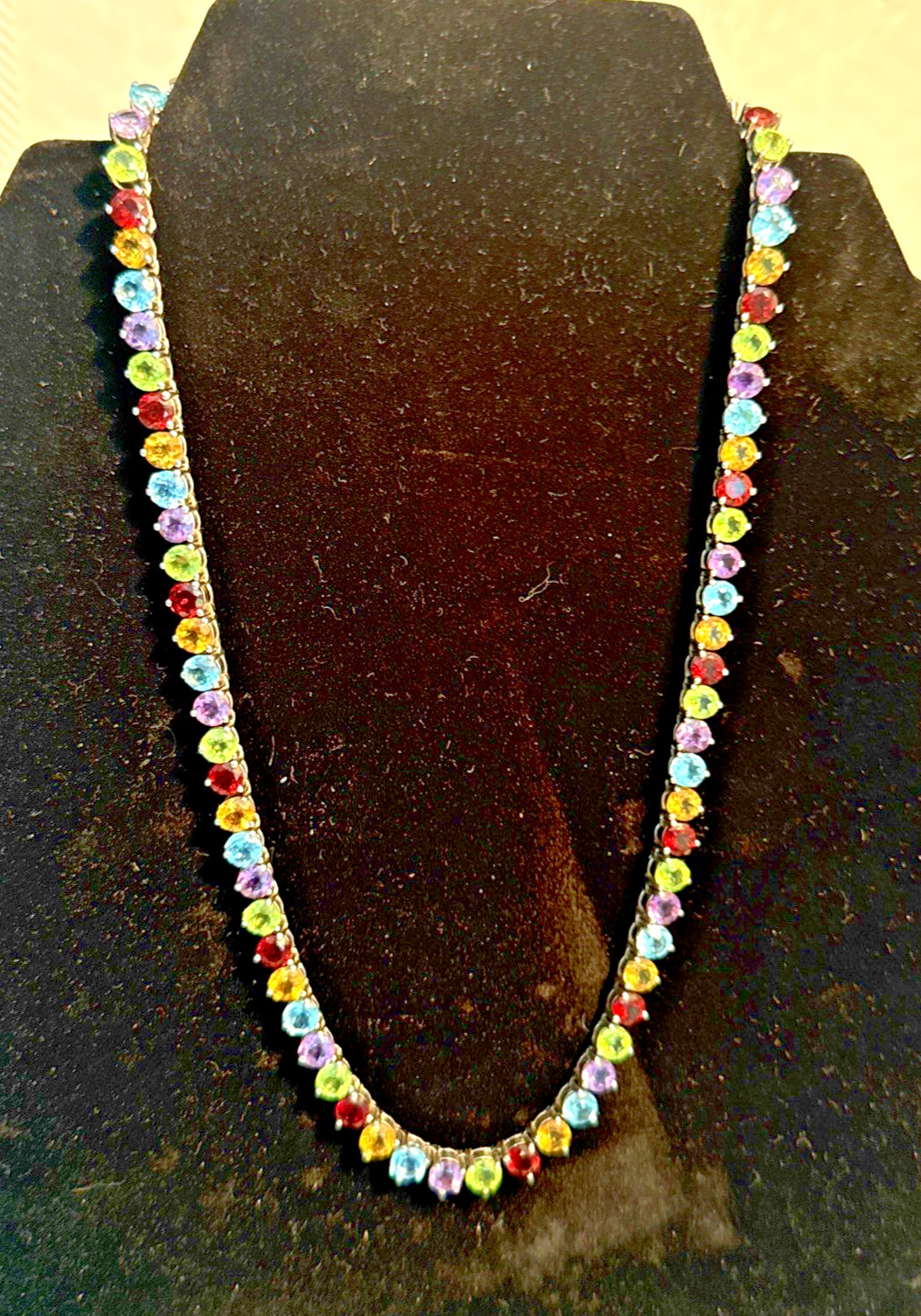 Sterling Silver Multi Color Tourmaline Tennis Necklace 16.5″ 28.4g 4mm Stones