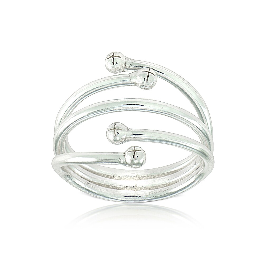 Sterling Silver High Polished Adjustable Bead Wide Fashion Ring, Size 7