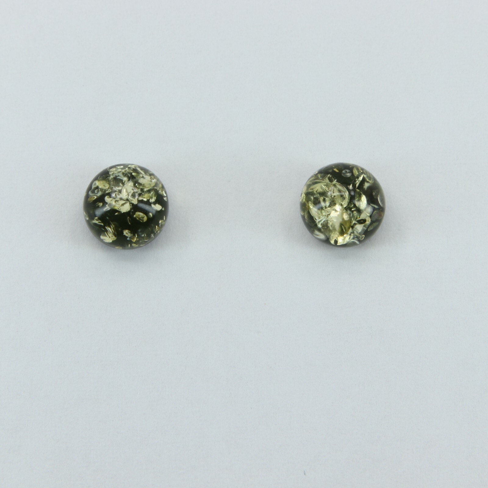 Natural Green BALTIC AMBER 6mm Post Earrings 925 STERLING SILVER Poland #3010