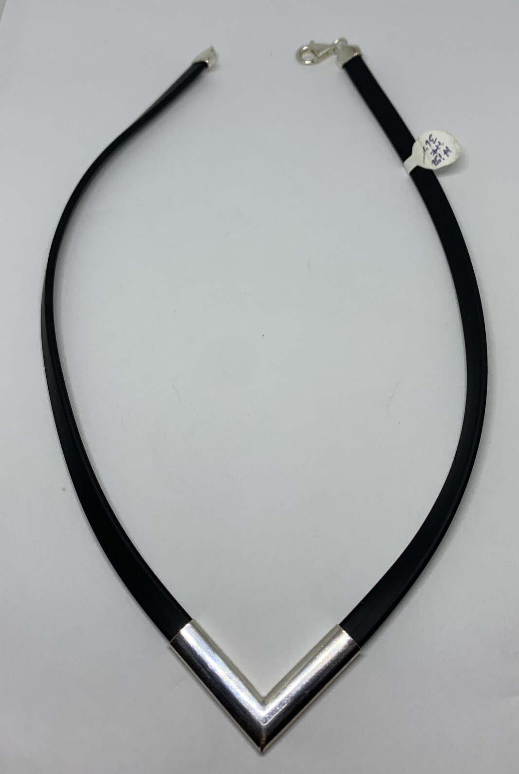 VTG NOS Silicone and Sterling Silver 17″ Necklace Polished Angle & Lobster Clasp