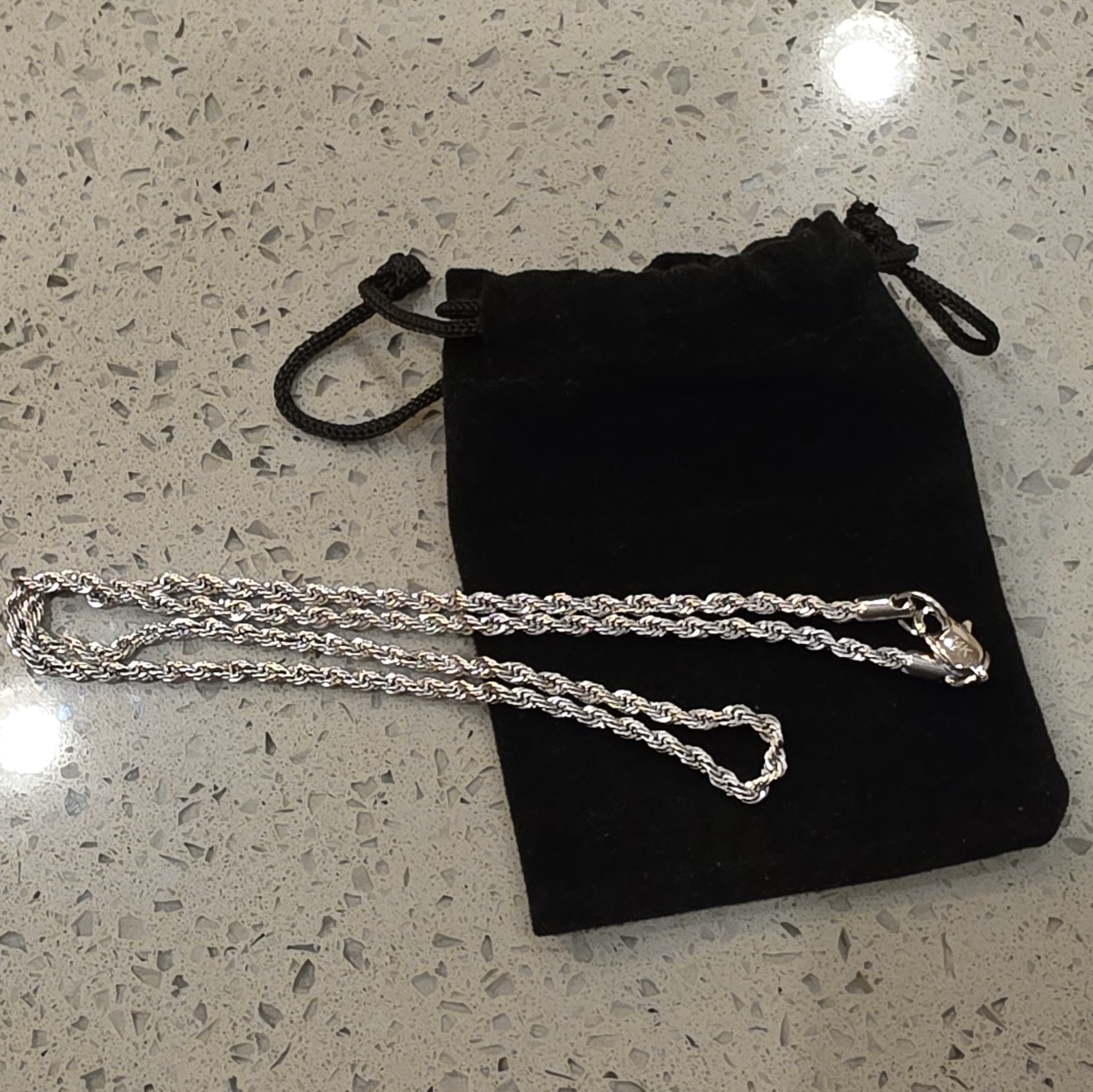 14K White Gold Filled Rope Chain Necklace 20inch 3mm Lobster Clasp Signed