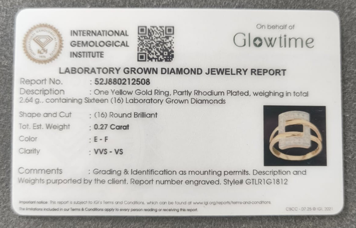 0.27 CT Round Cut E VS1 Lab Created Diamond 14kt Yellow Gold Ring