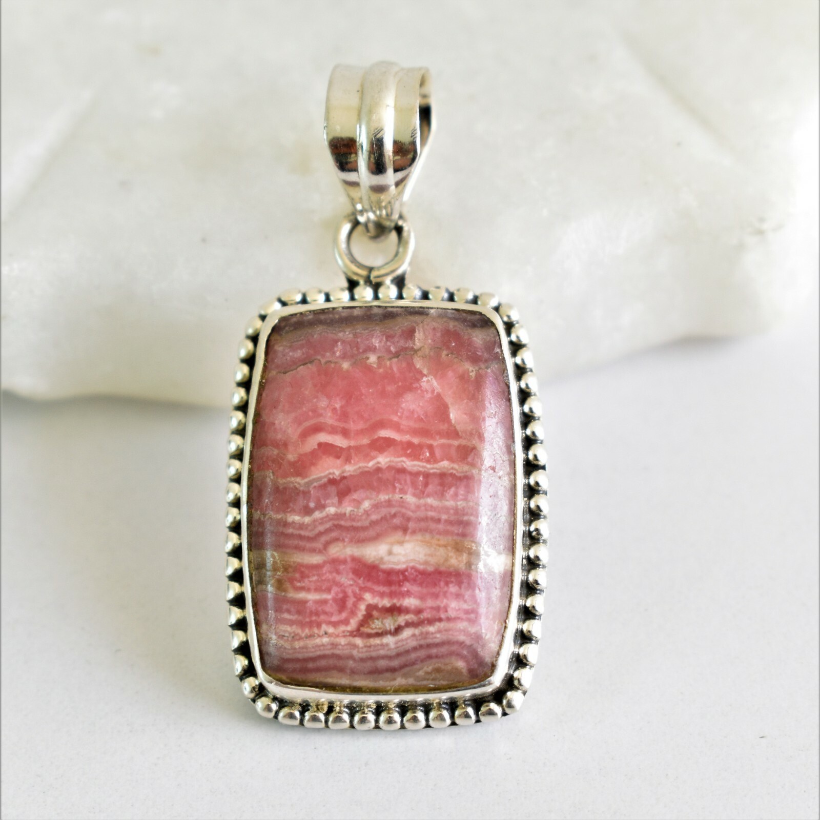 RHODOCHROSITE NATURAL GEMSTONE 925 STERLING SILVER HANDMADE JEWELRY PENDANT 1.5″