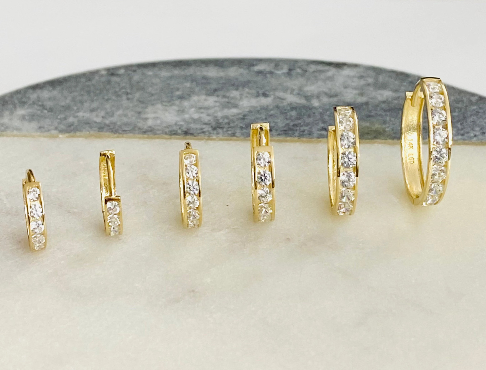 14K Solid Yellow Gold 2mm- 2.5 mm – 3mm Cz Hoop Earrings, 14k Gold Hoop – ER247