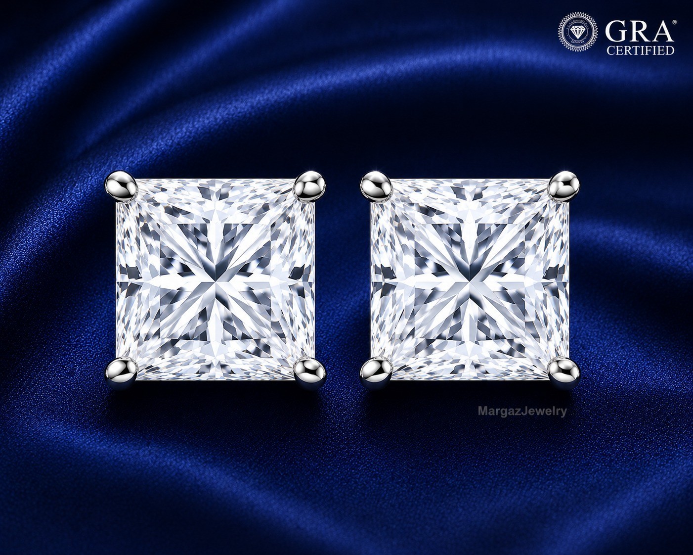 7.50 MM Princess Moissanite Women Wedding Gift Stud Earrings 14K White Gold Over