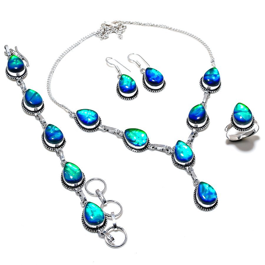 Australian Triplet Opal Gemstone 925 Silver Handmade Jewelry Set
