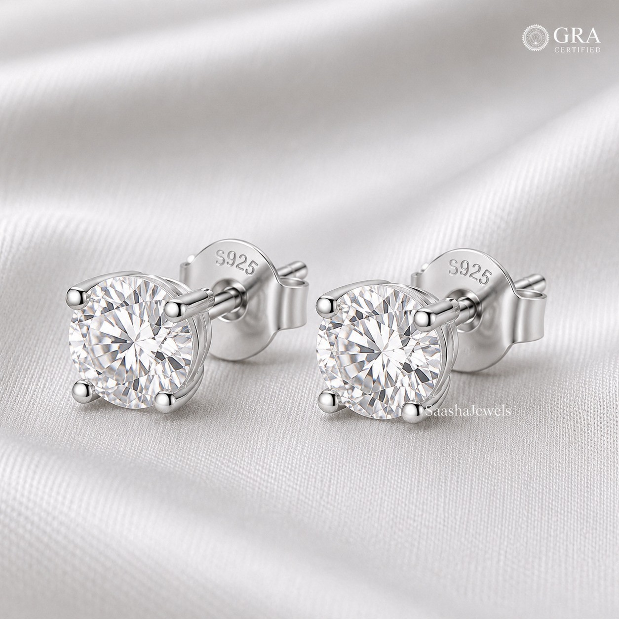 5.50 MM Round VVS1 Moissanite Women Engagement Stud Earrings 14K White Gold Over