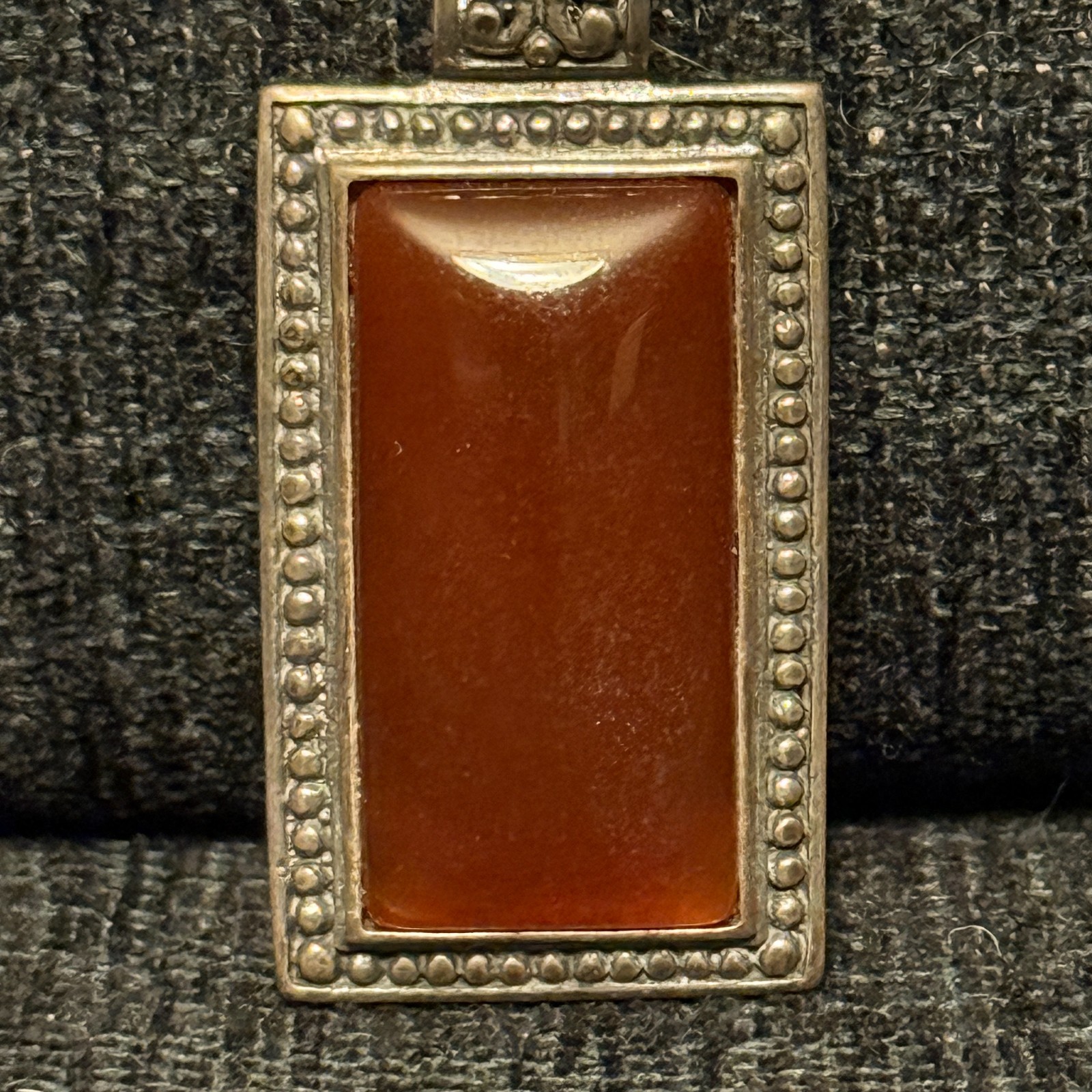 Carnelian 925 Sterling Silver Rectangular Slide Pendant 1.5″ Orange Translucent