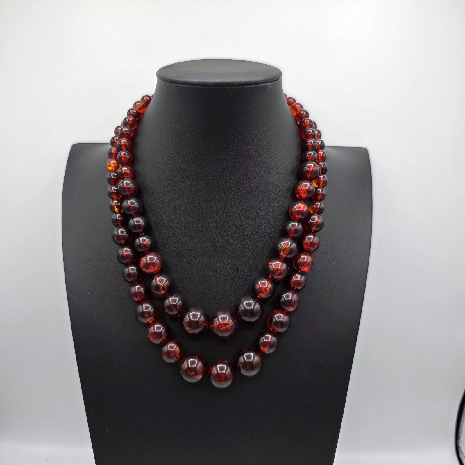 Womens Gold Tone Chain 2Pcs Acrylic Cognac Round Beaded Necklace Boho 20″