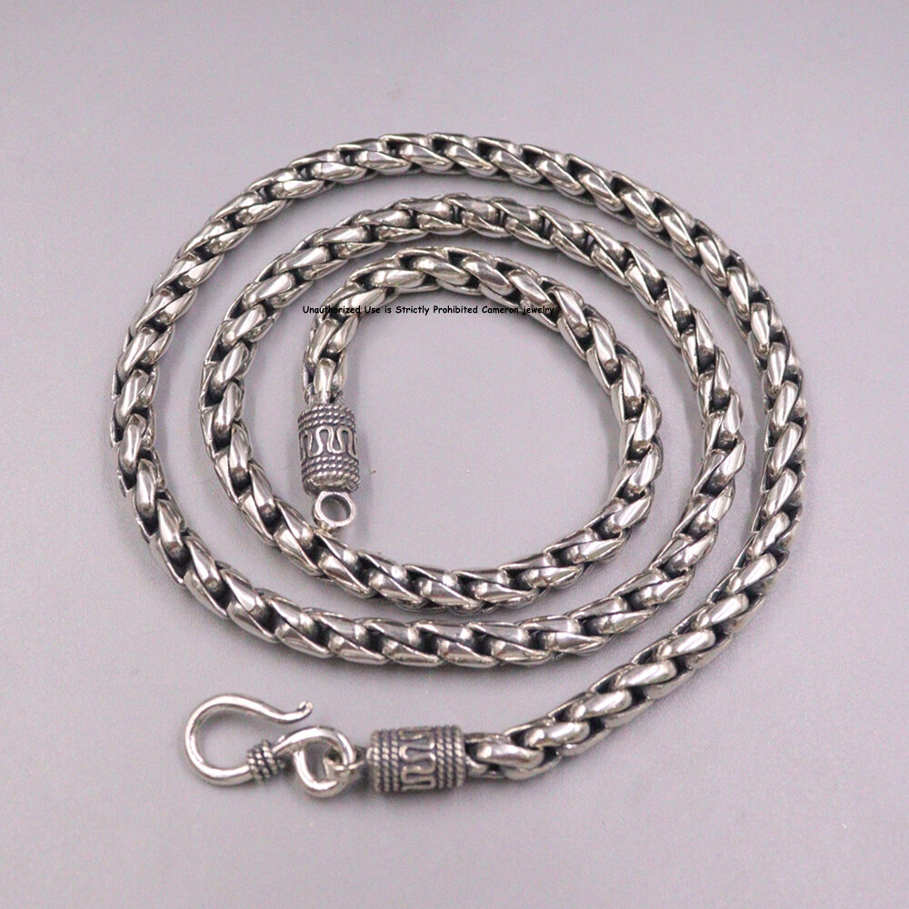 Pure S925 Sterling Silver Chain Men 5mm Smooth Wheat Link Necklace 68-69g 21.6in