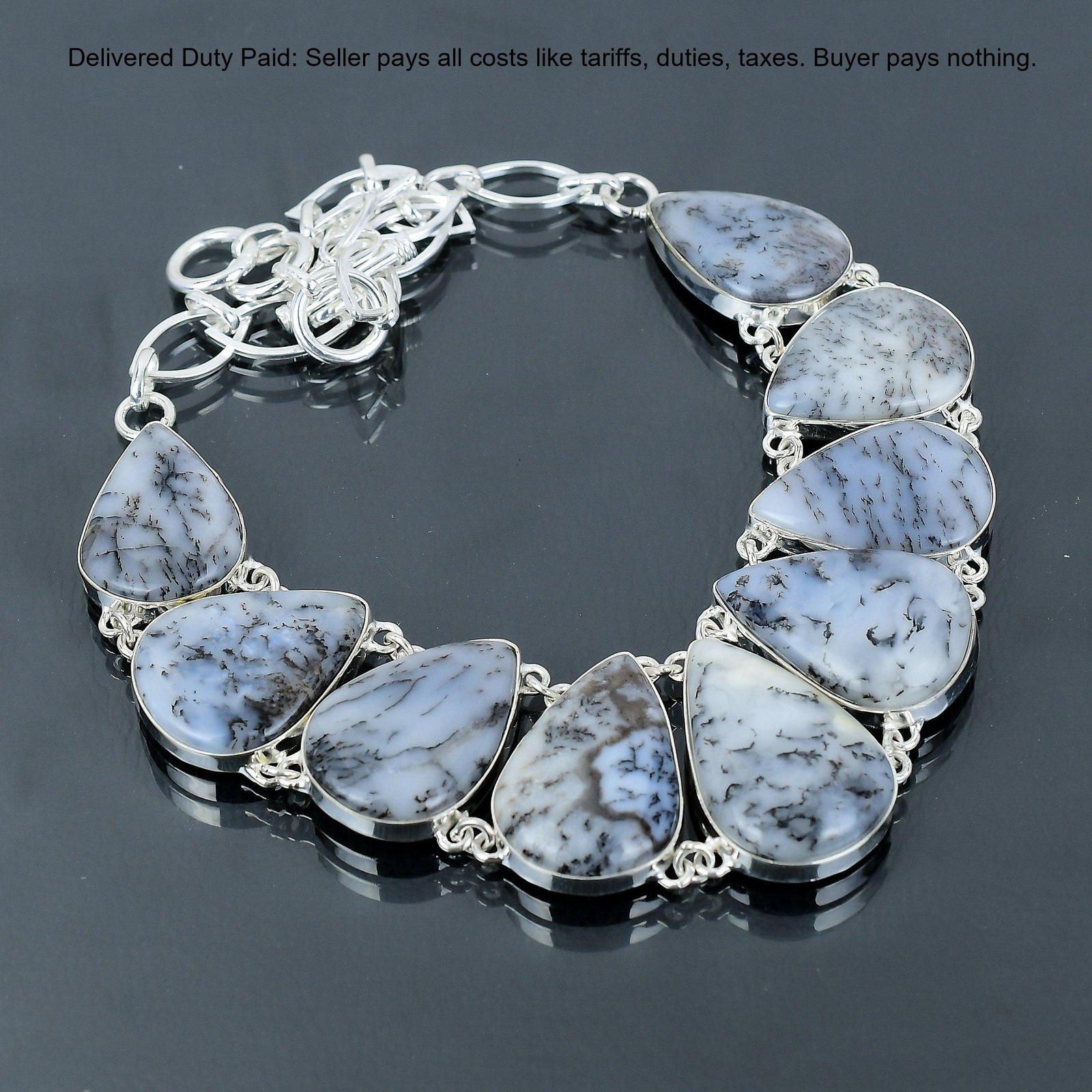 Pear Dendrite Opal Stone 925 Silver Bezel Chain Sister Unique Wedding Necklace