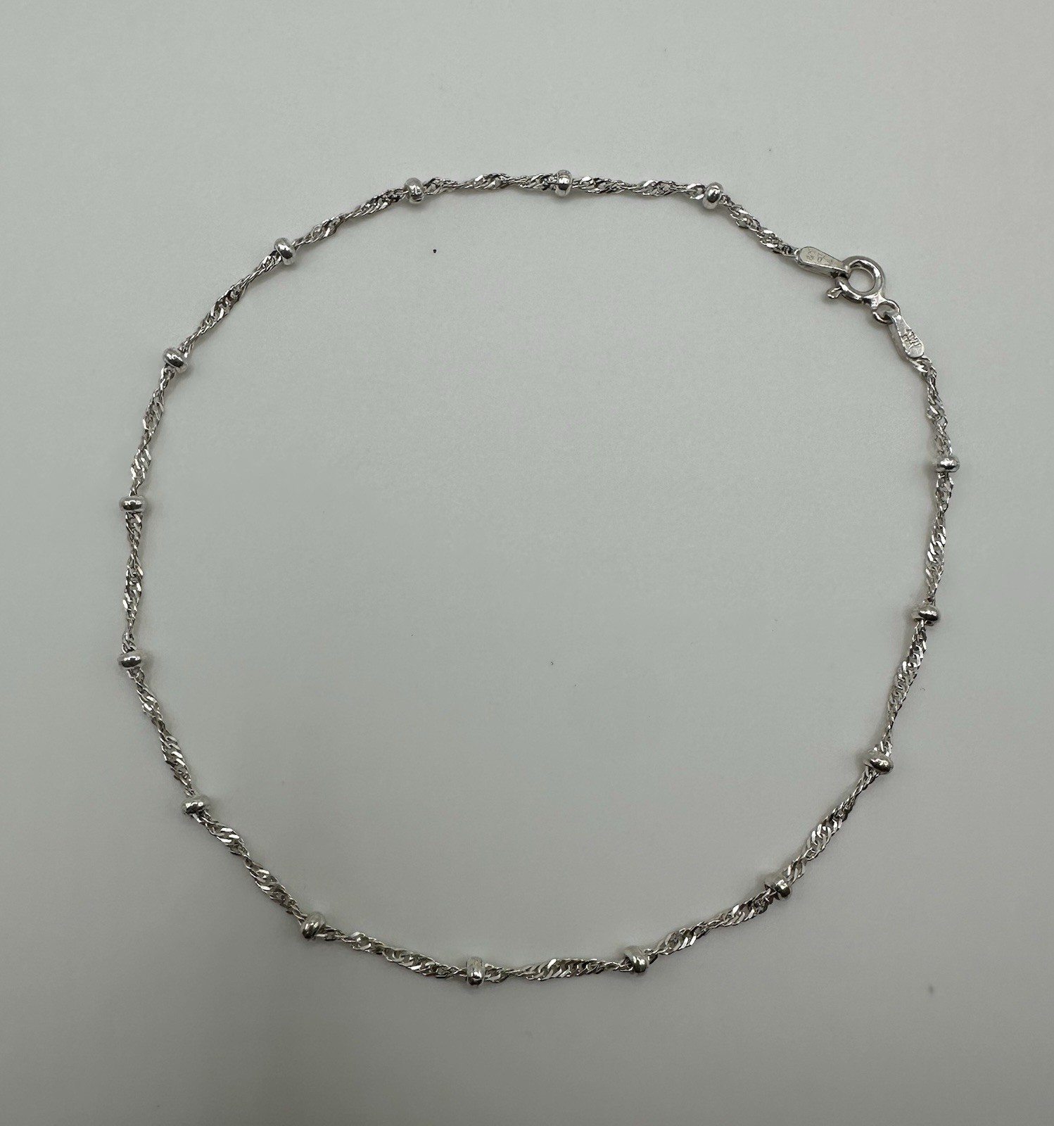 Sterling Silver 925 Anklet Robe Chain Ball Bead Italy 10″ Lobster Clasp Chic Vtg