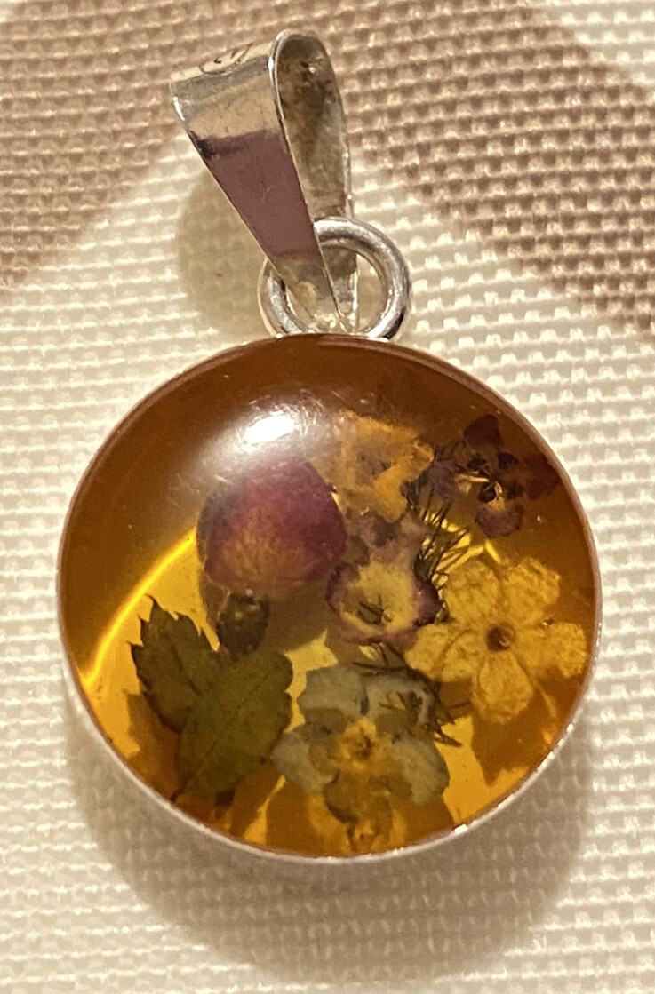 Sterling Silver Pendant Flowers in Resin Miniature