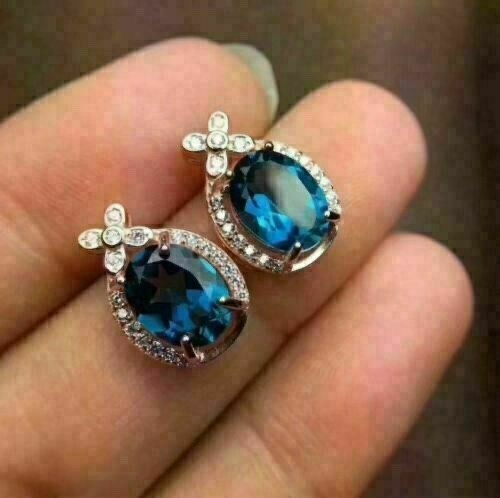 4Ct LabCreated Oval Blue Sapphire & Diamond Women’s Stud Earrings 14K Rose Gold
