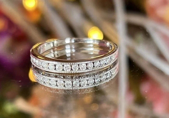 1.50Ct Round Cut Natural Diamond solid 14K White Gold Luxury Eternity Band Ring