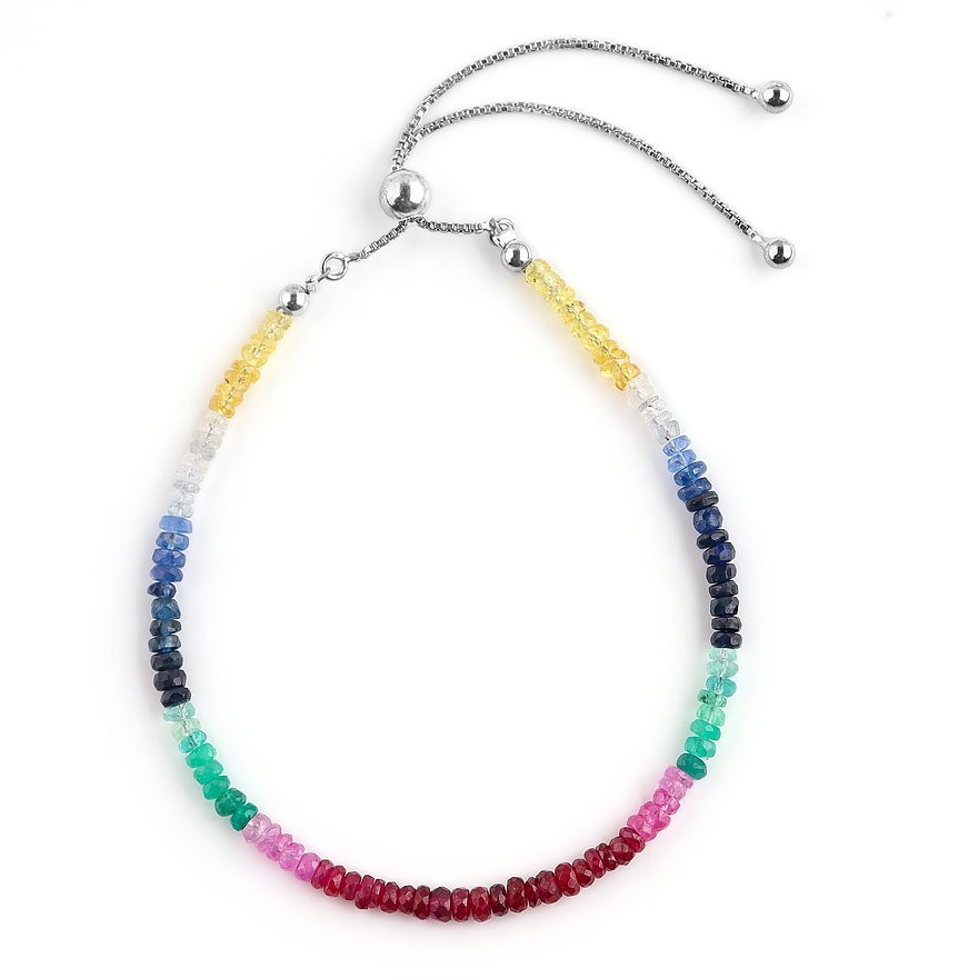 AA+ Natural Multi Sapphire Beads Bolo Adjustable Bracelet In 925 Silver Jewelry