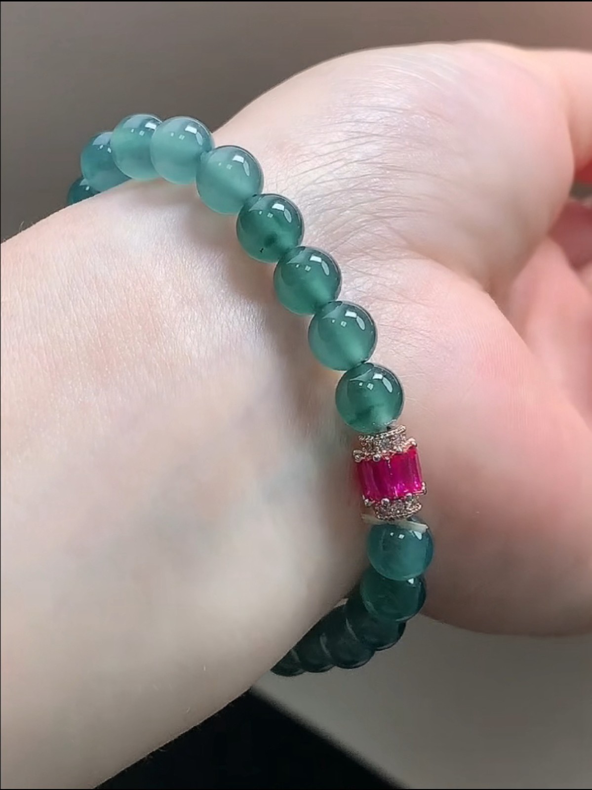 Wonderful Icy Translucent Blue Water Jadeite Jade 6.7MM Beads Bracelet Bangle【A】