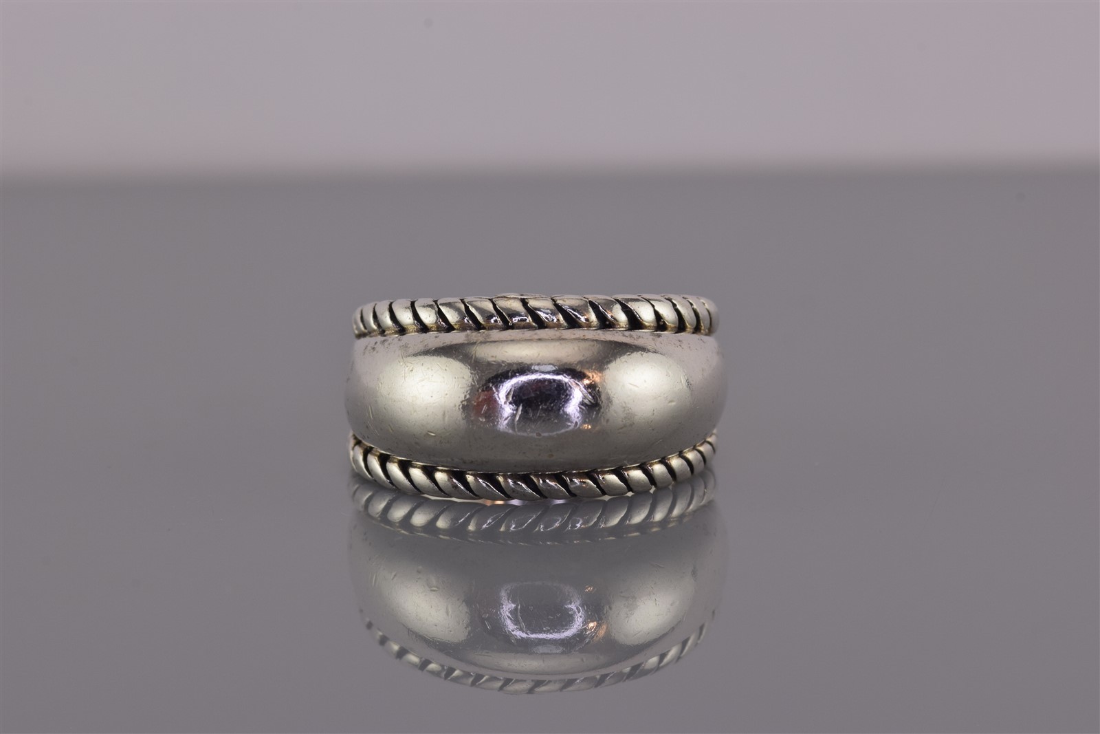 Sterling Silver 12mm Cable Trimmed Polished Domed Band Ring 925 Sz: 9